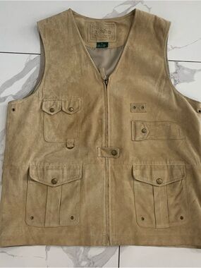 VTG Polo Ralph Lauren Leather Suede Vest Mens Sz Large Safari 90s Utility Pocket